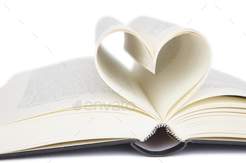 Open book with heart shaped pages. Love for reading