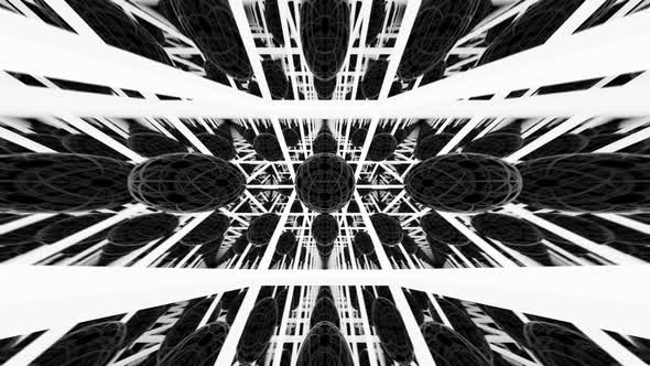 The white and black geometry recursion effect in endless loop animation. HD