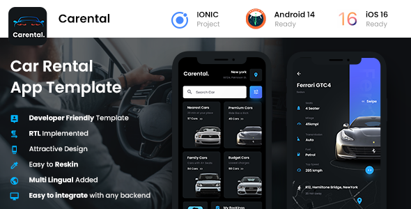 2 App Template | Car Rental Booking App | Self Driving Car App | Car Rent App | Carental