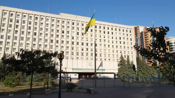 The Building of the Central Election Commission of Ukraine in Kyiv. Aerial. Slow Motion