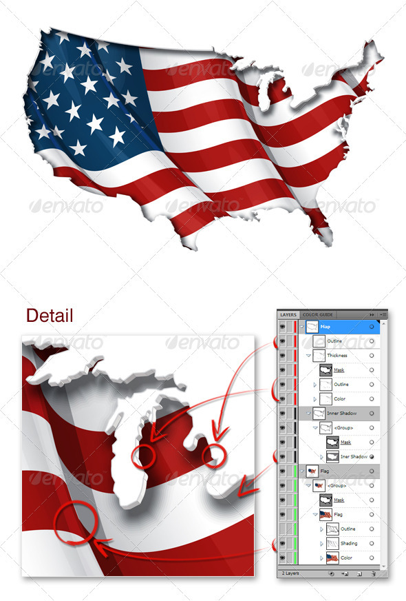 US Flag-Map Inner Shadow
