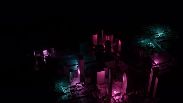 Aerial cityscape in holographic neon color