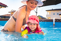 2-3 years old child with mother in swimming pool learn to swim. Summer at home concept. - PhotoDune Item for Sale