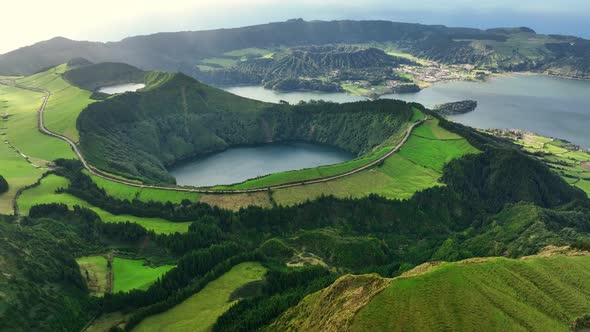 Aerial View of Famous Lagoa Das Sete Cidades Lake