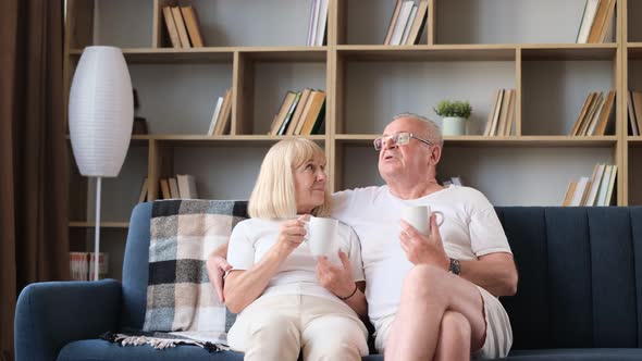 Happy Retired Couple Drinking Tea and Spending Time Together