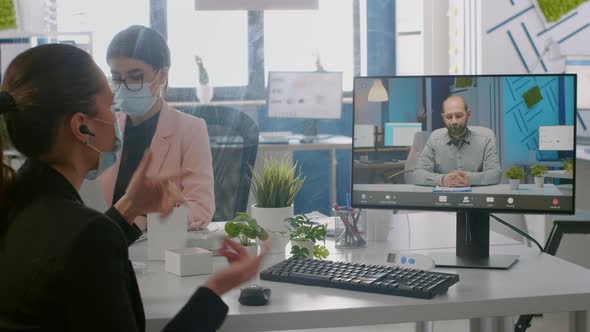 Freelancer Wearing Protective Face Mask During Online Videocall