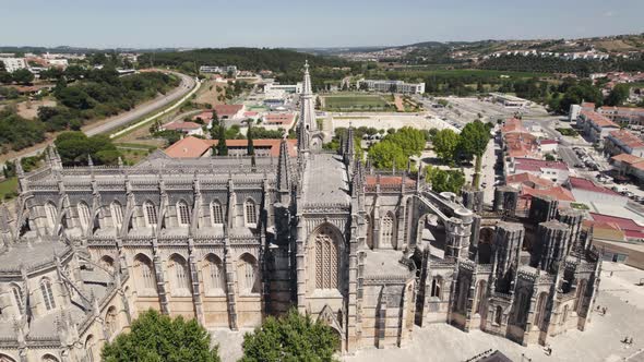 Spectacular Monastery of Batalha,  Flamboyant Gothic architecture in Portugal. Aerial view