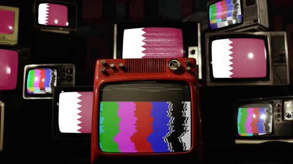 Qatar flag on a Retro TV Wall.