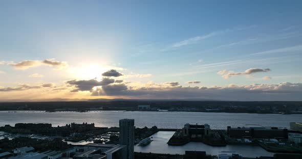 Liverpool Waterfront Sunset Drone Footages