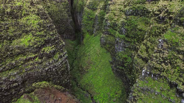 Impressive Aerial Footage From Inaccessible Mountain Gorge. Unique Remote Part of Hawaiian Nature