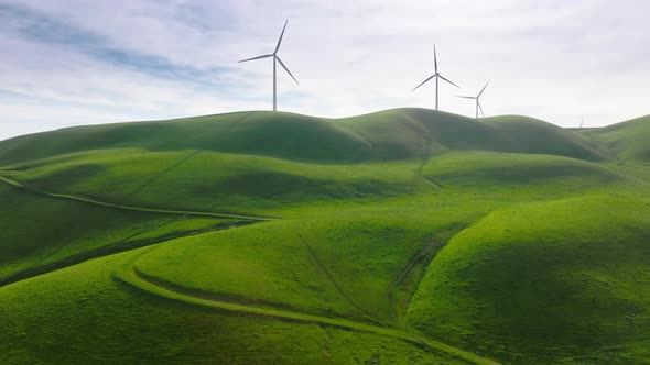 Windmills Turbines Generating Electric Power Epic Aerial Sustainable Wind Energy
