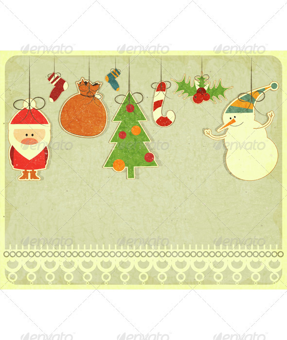 Old Christmas Postcard with Christmas-tree Decorat