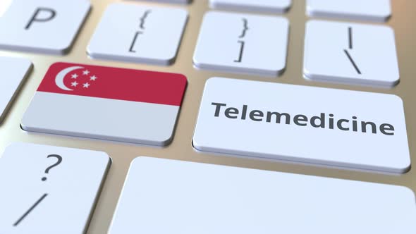 Telemedicine Text and Flag of Singapore on the Keyboard