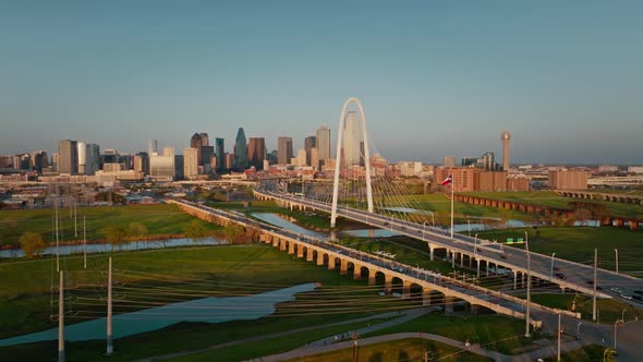 Margaret Hunt Hill Bridge and Dallas City Skyline Texas