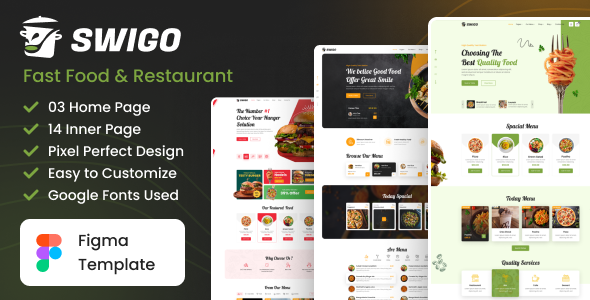 Swigo - Cafe Fast Food And Restaurant Figma Template