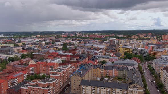 Majesticing aerial view of Norrkoping downtown, Sweden