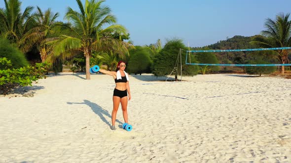 Ladies together look beautiful on perfect lagoon beach lifestyle by blue green ocean and white sand 