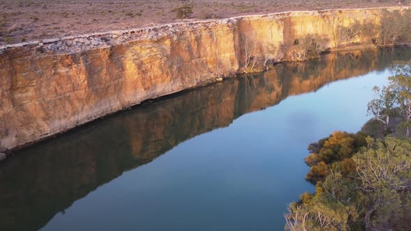 Aerial Shot Flying Forward and Close to Cliffs at Big Bend Murray River