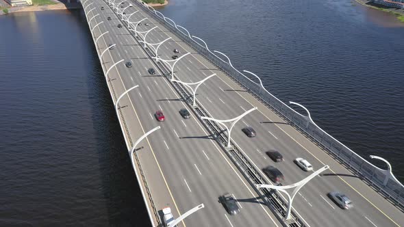 Aerial Drone slow tracking Shot of the Western High-Speed Diameter Bridge, Gulf of Finland in Saint