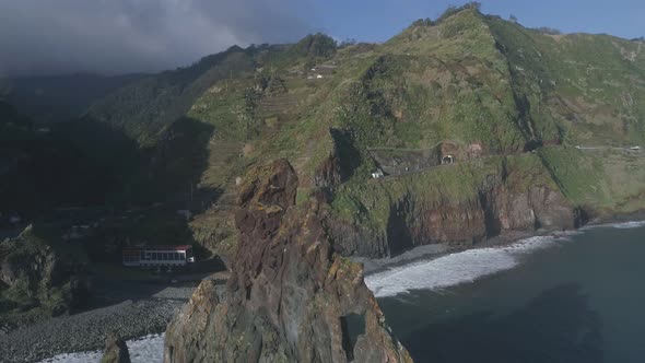 Aerial drone view of Janela Islets in Porto Moniz in Madeira