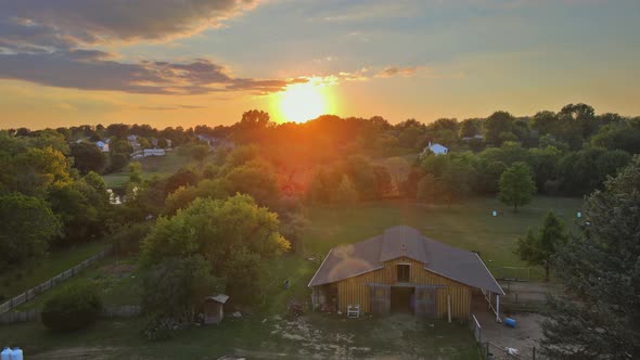 Aerial View of at Sunset Country House Has a Large Garden with of Farm Fields in Sunset Akron Ohio