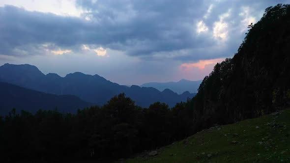 Beautiful Silhouette Of Mountains In Parvati Valley India  Aerial Shot