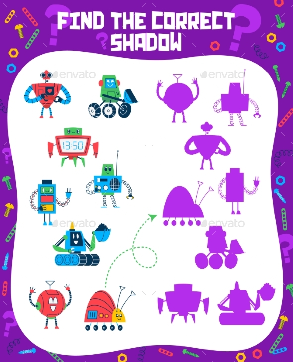 Find the Correct Shadow of Cartoon Robots Droids