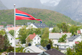 Flag in Traditional village in Lofoten archipelago, Norway - PhotoDune Item for Sale