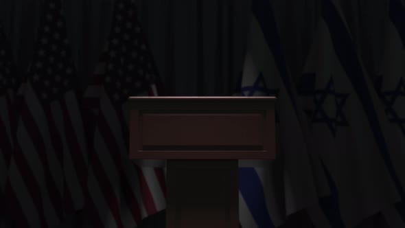 Flags of Israel and the USA at International Meeting alt