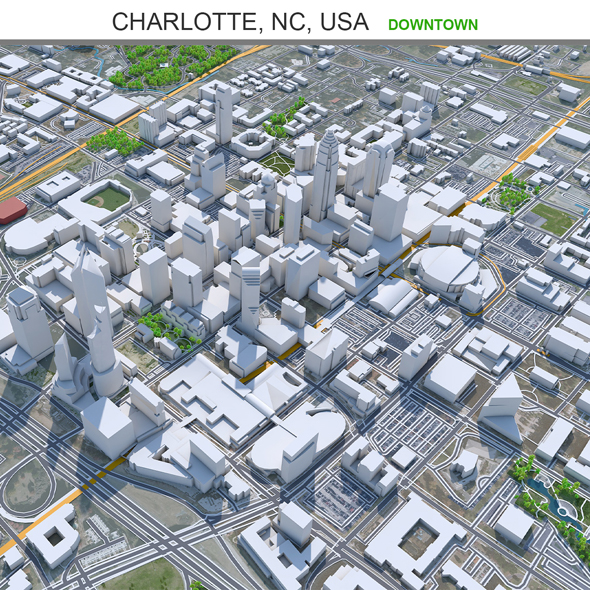 Charlotte Downtown city NC, USA 3d model 5 km