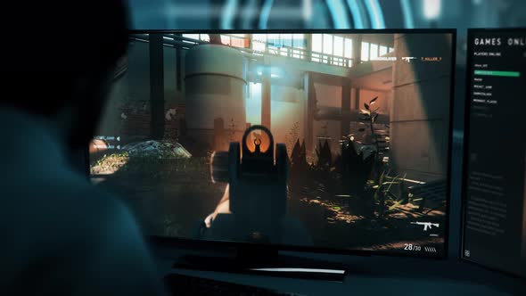 Gamer Plays Multiplayer Match In Modern Military Combat FPS Computer Game alt