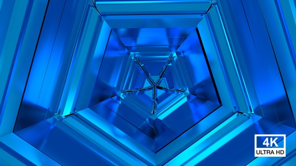 3 D Blue Hexagonal Tunnel 4K