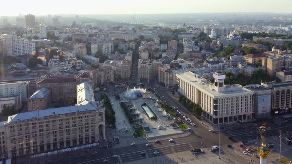 Aerial Top View of Independence Square in Kiev