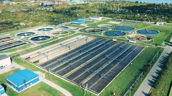 Outdoor Wastewater Cleaning Complex in a View From Above