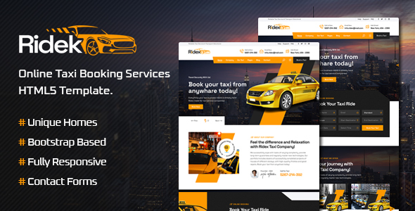 Ridek – Online Taxi Booking Service HTML5 Template