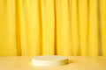 Round podium, pedestal on a bright yellow curtain background - PhotoDune Item for Sale