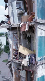 Vertical Video of a Destroyed Residential Building in Ukraine During the War