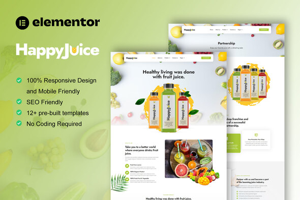 HappyJuice - Juice & Fresh Drink Elementor Pro Template Kit