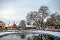 Kandava city park with a pond and tree reflections in the water on a winter day, Latvia - PhotoDune Item for Sale