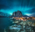 Northern lights in Hamnoy, Lofoten Islands, Norway. Aurora - PhotoDune Item for Sale