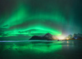 Northern Lights and beach in Lofoten islands, Norway. Aurora - PhotoDune Item for Sale