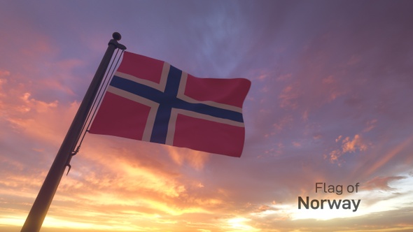 Norway Flag on a Flagpole V3