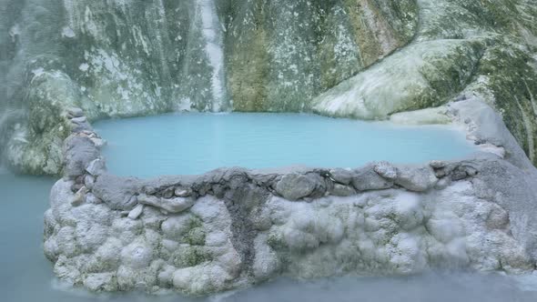 Geothermal pool and hot spring in Tuscany, Italy. Bagni San Filippo natural thermal waterfall in the