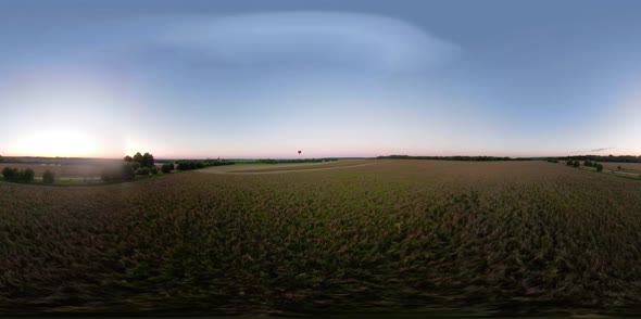 VR360 Hot Air Balloon in the Sky Over a Field