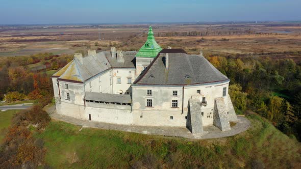 Aerial View of Haunted Castle of Olesko, Ukraine