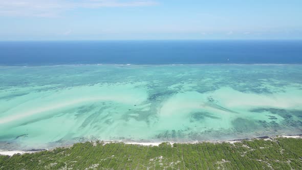 View From a Height of the Indian Ocean Near the Coast of Zanzibar Tanzania