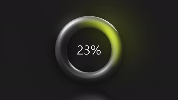 Neon Colour Circle Counter on Black Background with Counting From 0 to 100 Percent