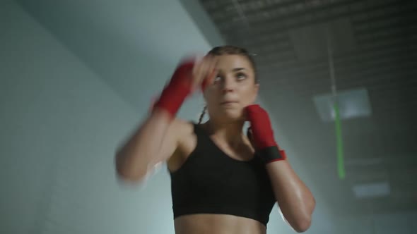 Woman Power Young Female Fighter Trains His Punches Training in the Boxing Gym Female Trains a