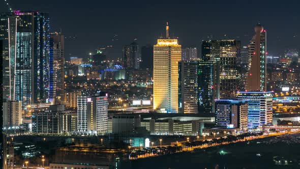 Scenic Dubai Downtown Skyline Timelapse at Night