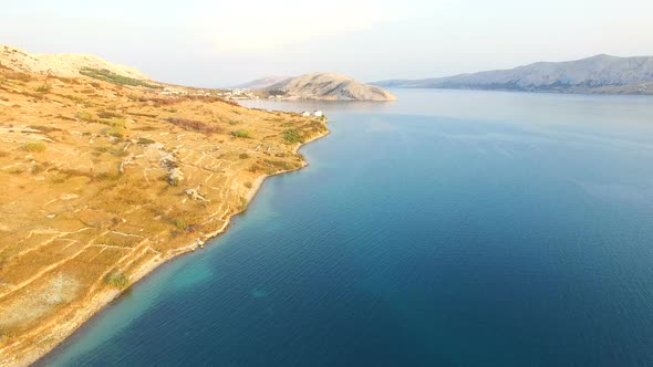 Flying above above vacation properties on the island of Pag